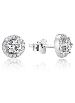 Lykka Casuals round silver haloe stud earrings with cz
