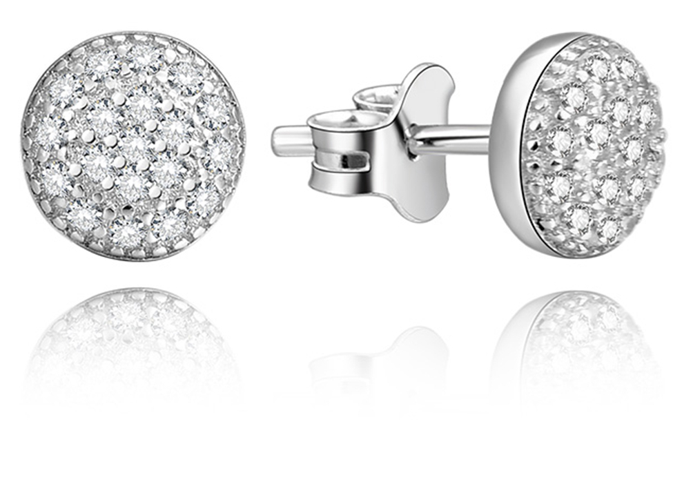 Lykka Symbols round silver pave earrings