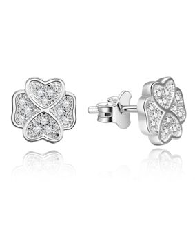 Lykken Symbols four-leaf clover silver pave earrings