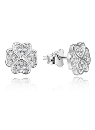 Lykka Symbols four-leaf clover silver pave earrings