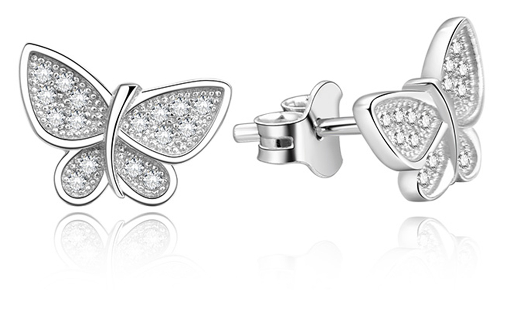 Lykka Symbols silver butterfly pave earrings