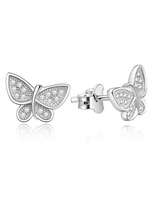 Lykka Symbols silver butterfly pave earrings