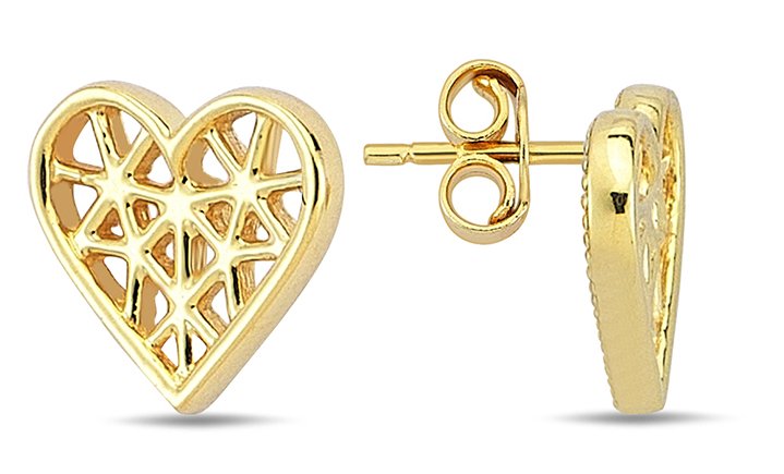 Lykka Hearts net yellow gold heart earrings