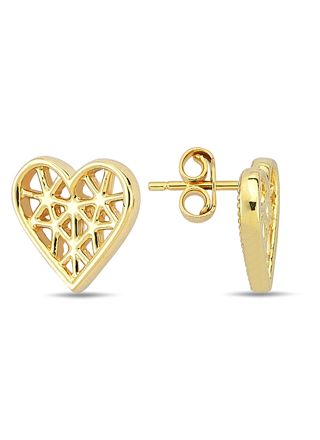 Lykka Hearts net yellow gold heart earrings