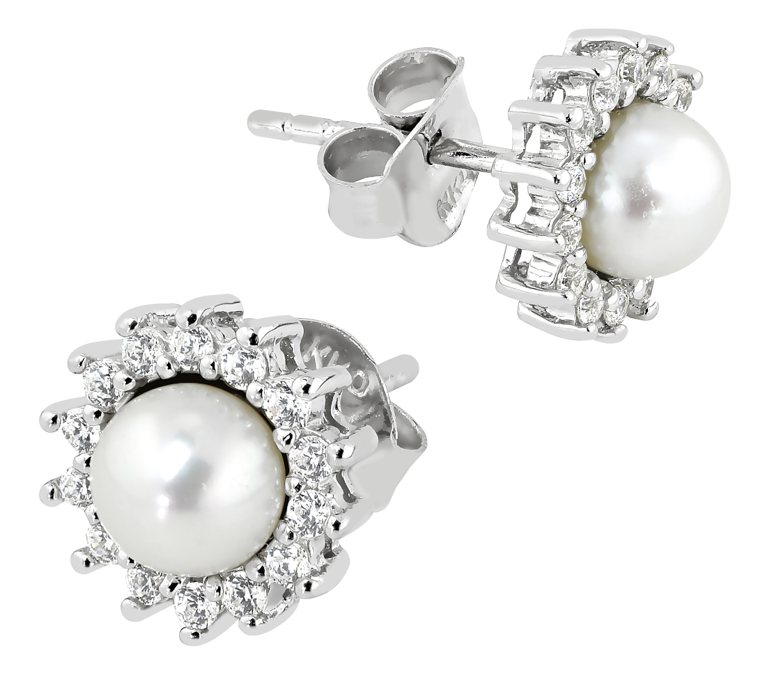 Lykka Pearls halo silver pearl earrings 
