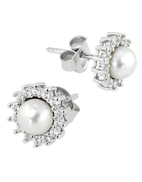 Lykken Pearls halo silver pearl earrings