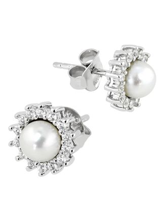 Lykka Pearls halo silver pearl earrings 
