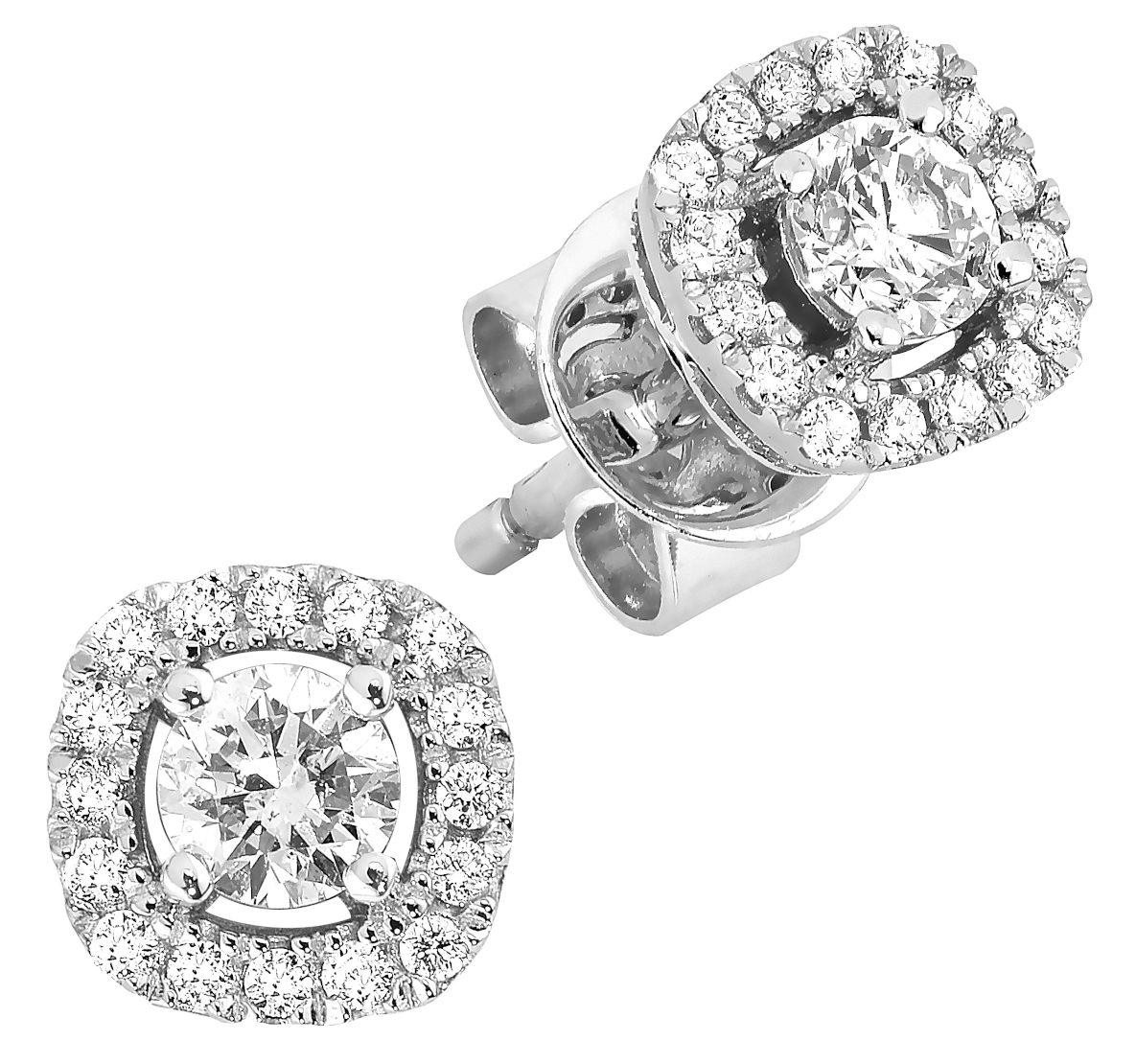 Lykka Elegance square halo diamond earrings in white gold 