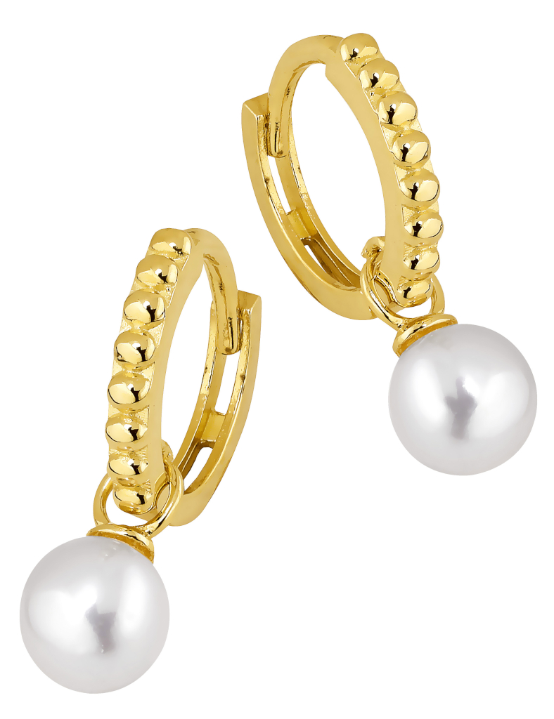 Lykka Casuals yellow gold pearl pendant hoops