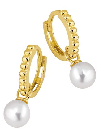 Lykka Casuals yellow gold pearl pendant hoops