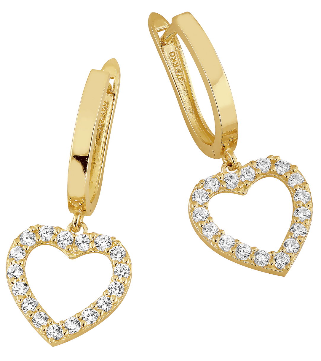 Lykka Casuals heart pendant hoop earrings in yellow gold 