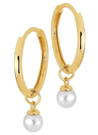 Lykka Casuals pearl pendant hoop earrings in yellow gold 