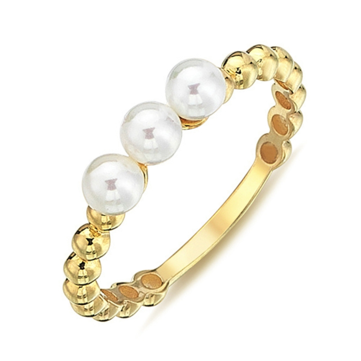 Lykka Pearls Triple stone pearl gold ring 