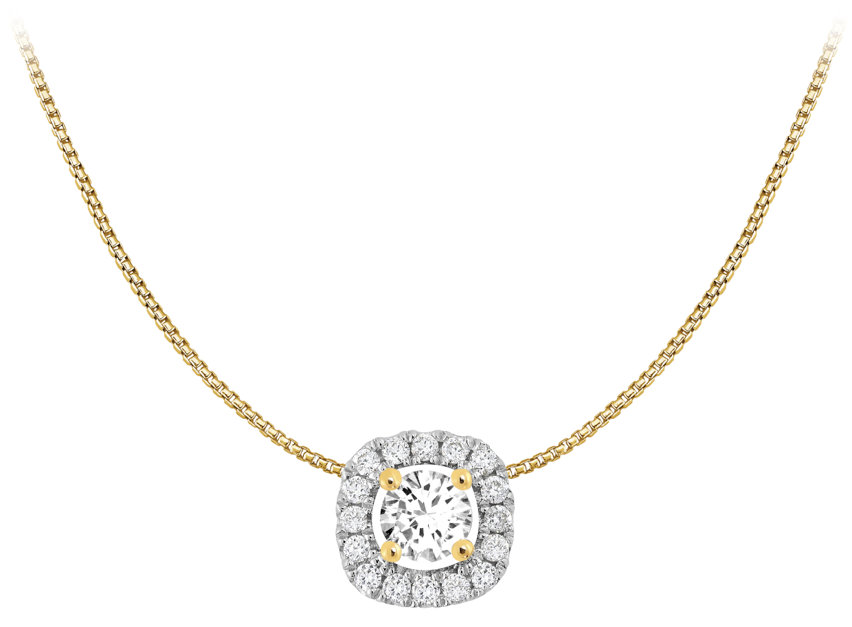 Halo diamond pendant in yellow gold 7,3 mm