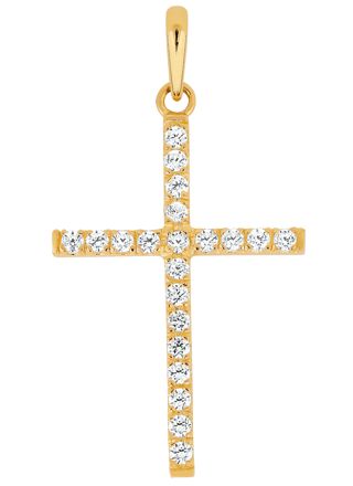 Lykka Crosses skinny gold cross pendant with cz 14,73 x 22,64 mm