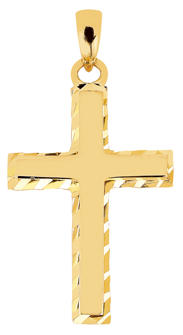 Lykka Crosses smooth cross pendant with edging yellow gold