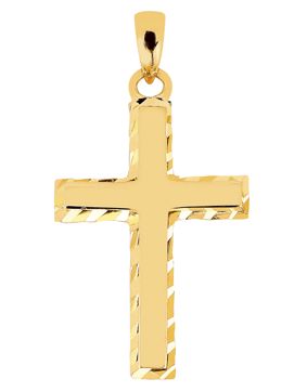 Lykka Crosses smooth cross pendant with edging yellow gold