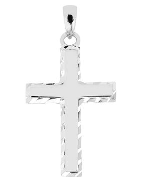 Lykka Crosses smooth cross pendant with edging white gold