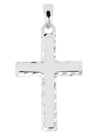Lykka Crosses smooth cross pendant with edging white gold