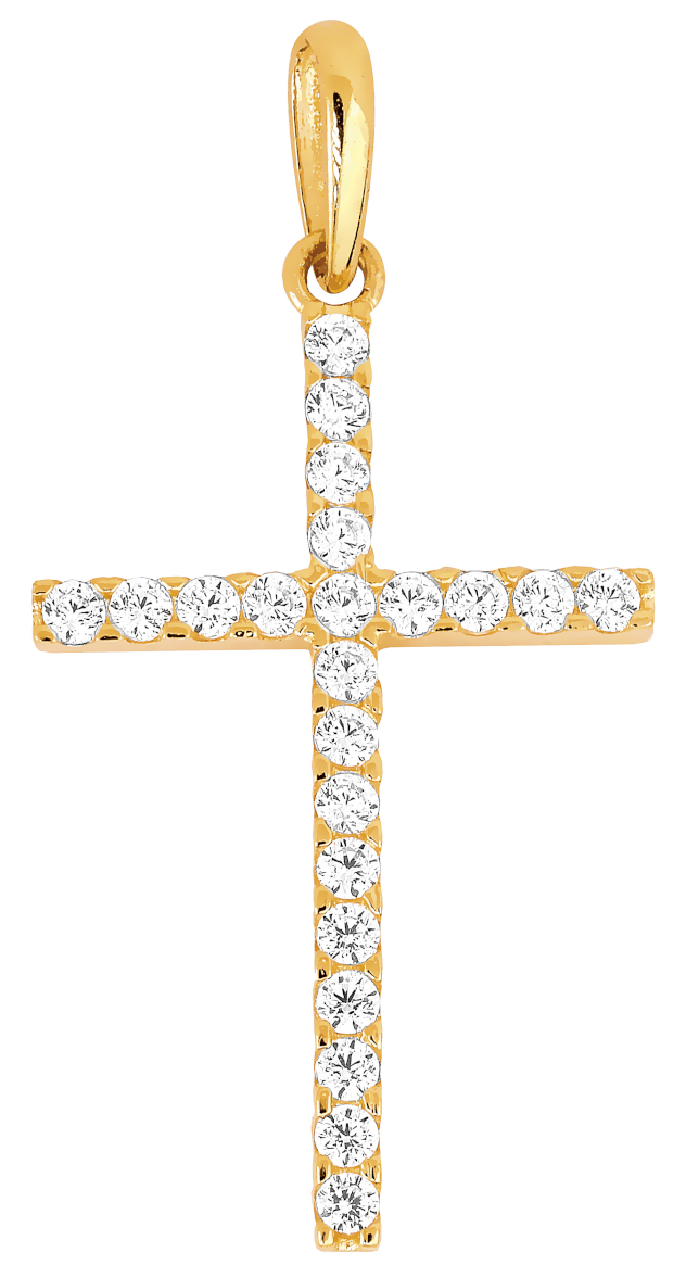 Lykka Crosses skinny gold cross pendant with cz 12,30 x 20,88 mm