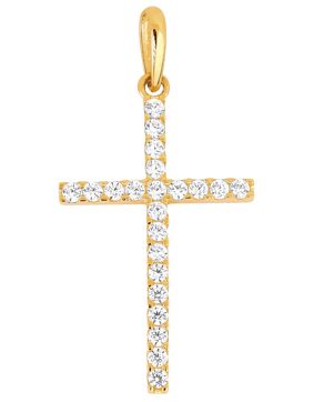 Lykka Crosses skinny gold cross pendant with cz 12,30 x 20,88 mm