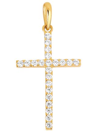 Lykka Crosses skinny gold cross pendant with cz 12,30 x 20,88 mm