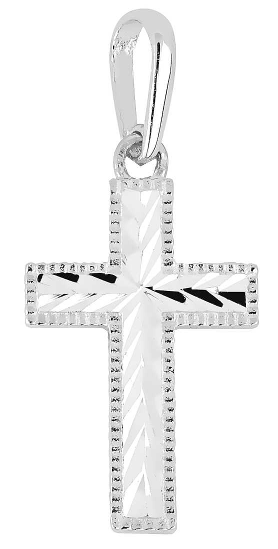 Lykka Crosses diamond-cut cross with edging white gold 15,42 mm