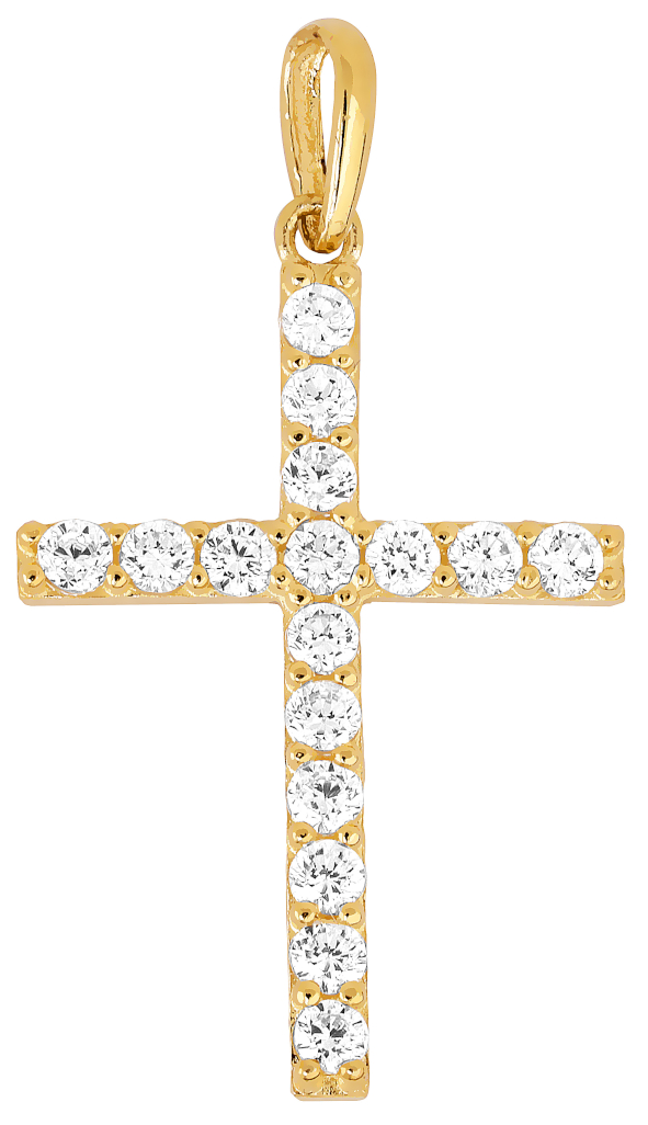 Lykka Crosses skinny gold cross pendant with cz 14,22 x 21,12 mm