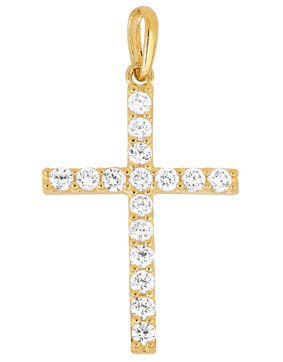 Lykken Crosses skinny gold cross pendant with cz 14,22 x 21,12 mm