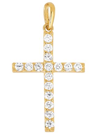 Lykka Crosses skinny gold cross pendant with cz 14,22 x 21,12 mm