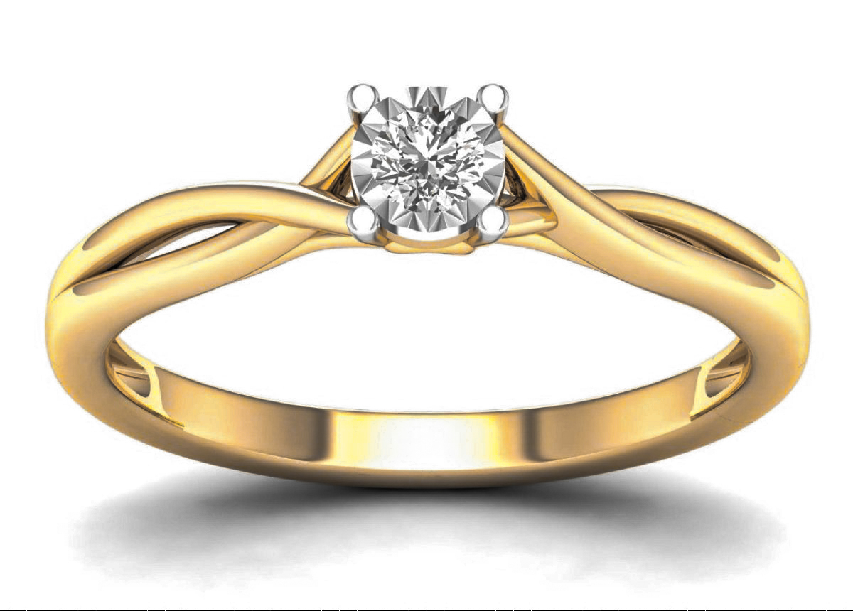 Lykka Elegance split shank solitaire ring with diamonds yellow gold 0,1 ct
