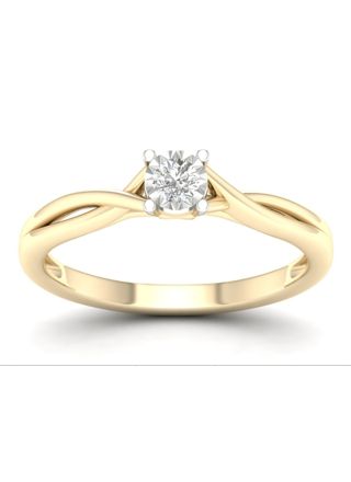 Lykka Elegance split shank solitaire ring with diamonds yellow gold
