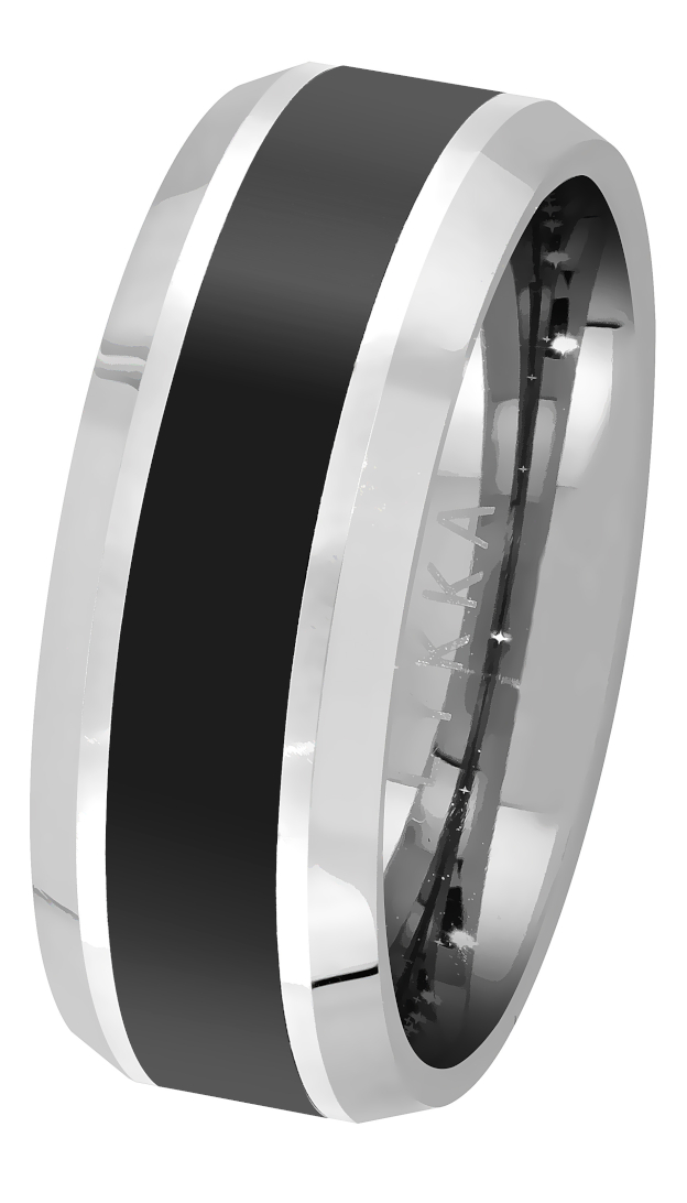Lykka Strong black-silver tungsten ring straigh-edge 6 mm