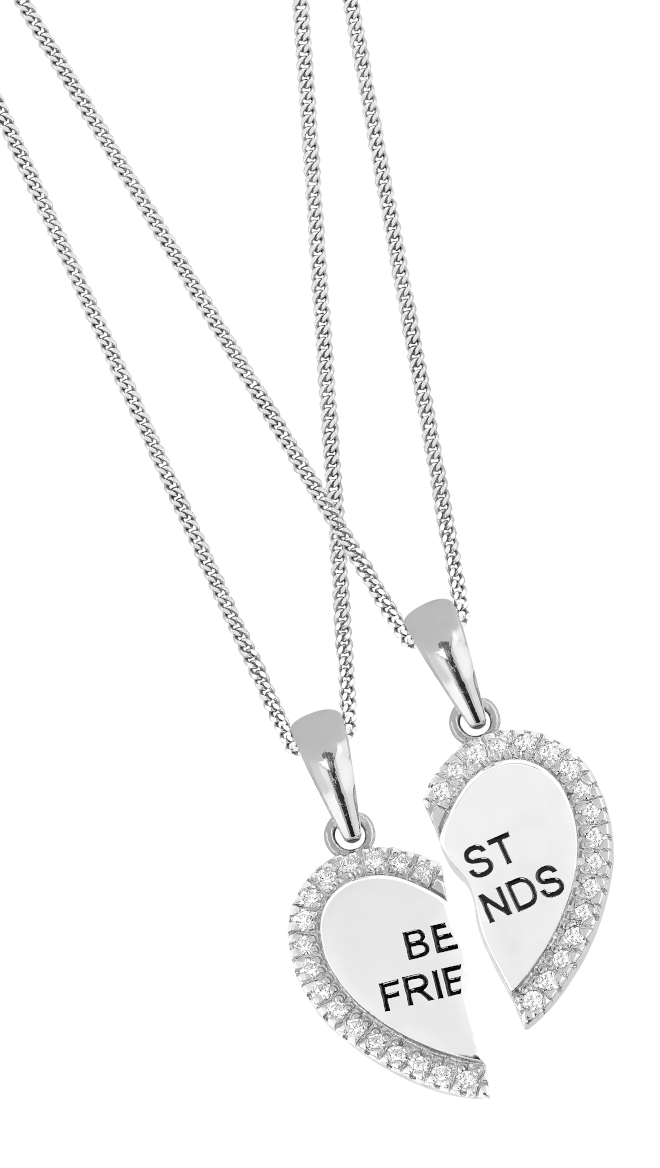 Lykka Hearts Best Friends split heart necklace with cubic zircons
