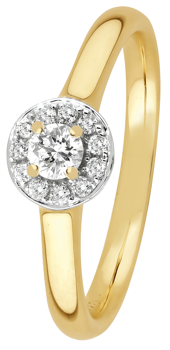Lykka Elegance halo diamond ring in yellow gold 0,18 ct