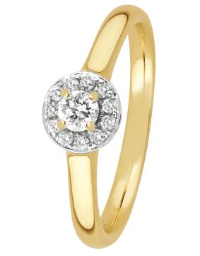 Lykken Elegance halo diamond ring in yellow gold 0,18 ct