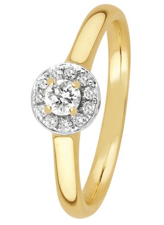 Lykka Elegance halo diamond ring in yellow gold 0,18 ct
