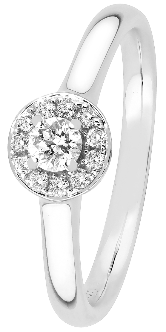 Halo diamond ring in white gold 0,18 ct