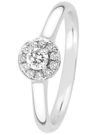 Halo diamond ring in white gold 0,18 ct