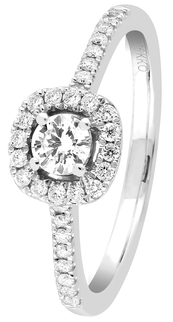 Halo side-stone diamond ring in white gold 0,38 ct