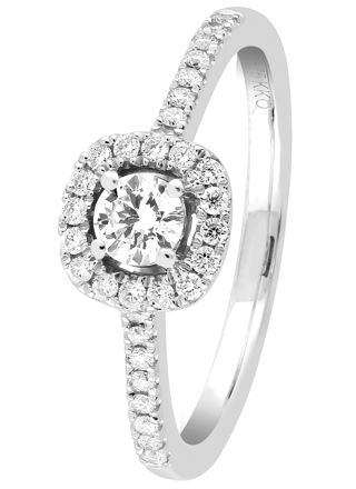 Halo side-stone diamond ring in white gold