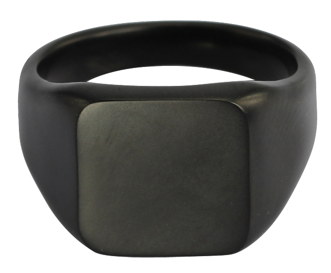 Lykka Strong square black signet ring steel
