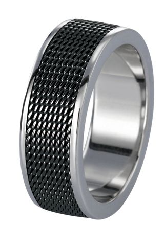 Lykka Strong black-silver steel ring 7,8 mm
