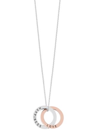 Two-tone silver necklace Love Happiness