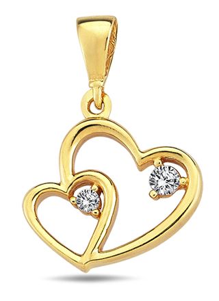 Lykka Hearts double hearts yellow gold pendant 