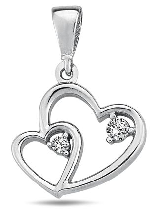 Double heart pendant in white gold