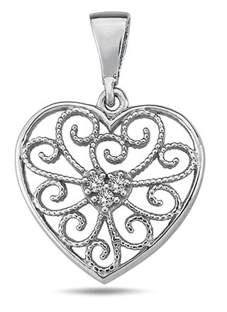 Filigree heart pendant in white gold