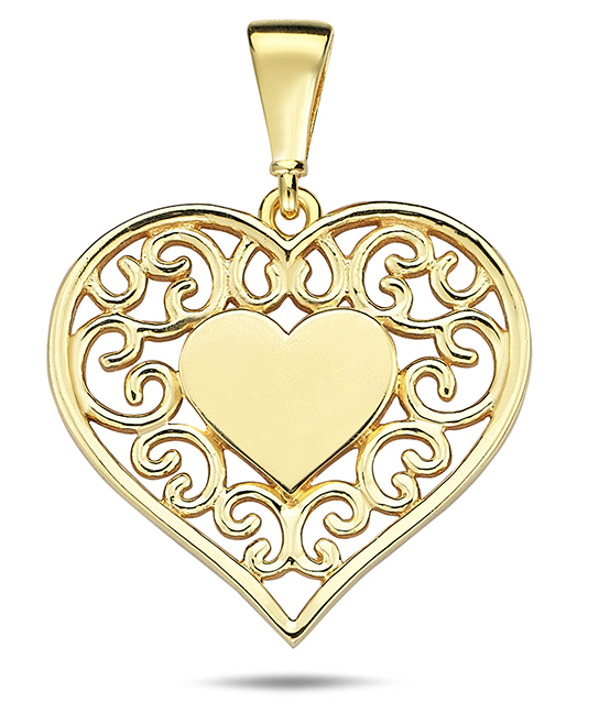 Lykka Casuals filigree heart pendant in yellow gold