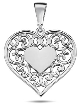 Lykken Casuals filigree heart pendant in white gold
