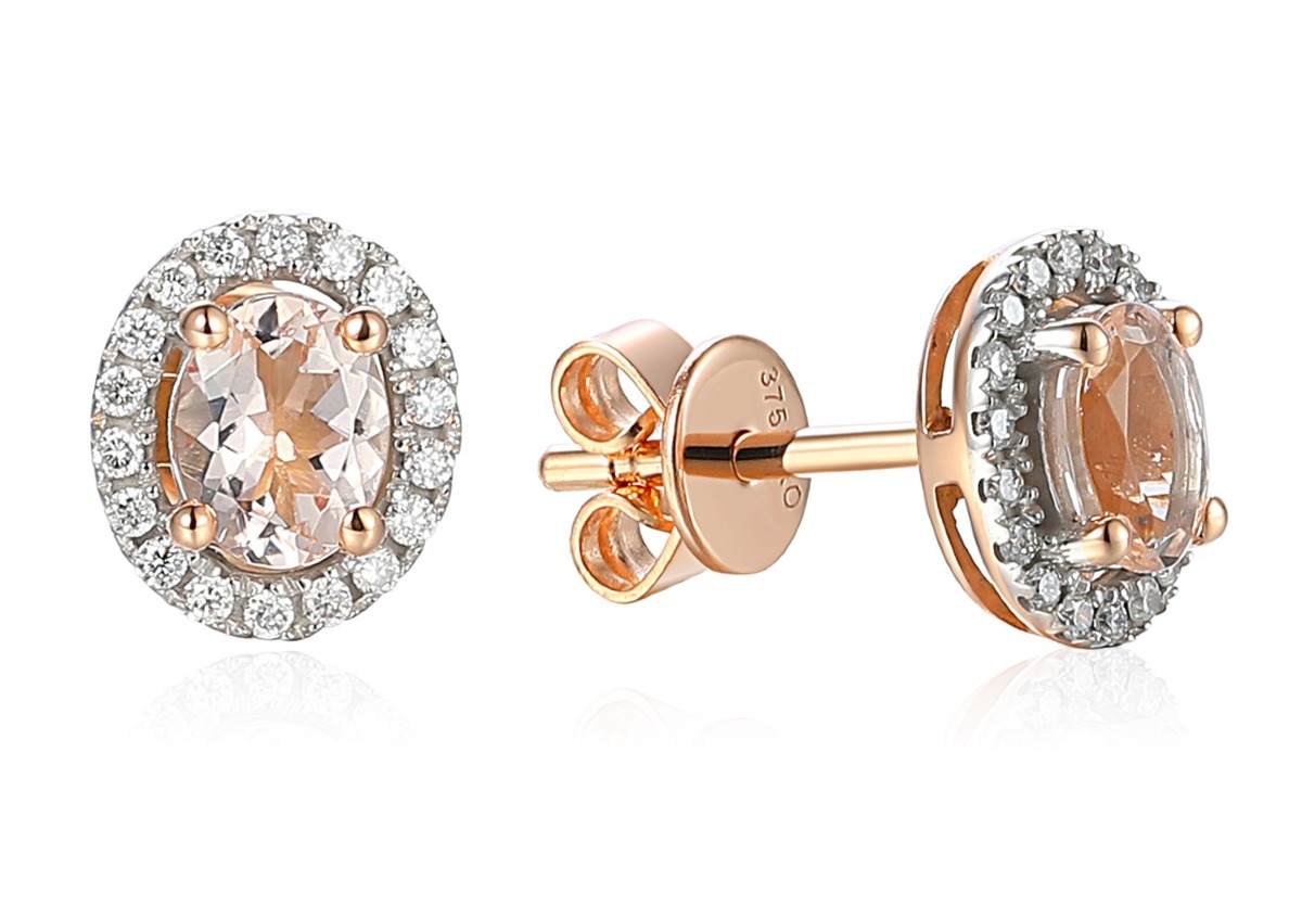 Lykka Elegance oval morganit halo diamond earrings